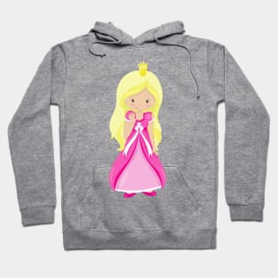 Cute Princess, Crown, Blonde Hair, Pink Dress Hoodie